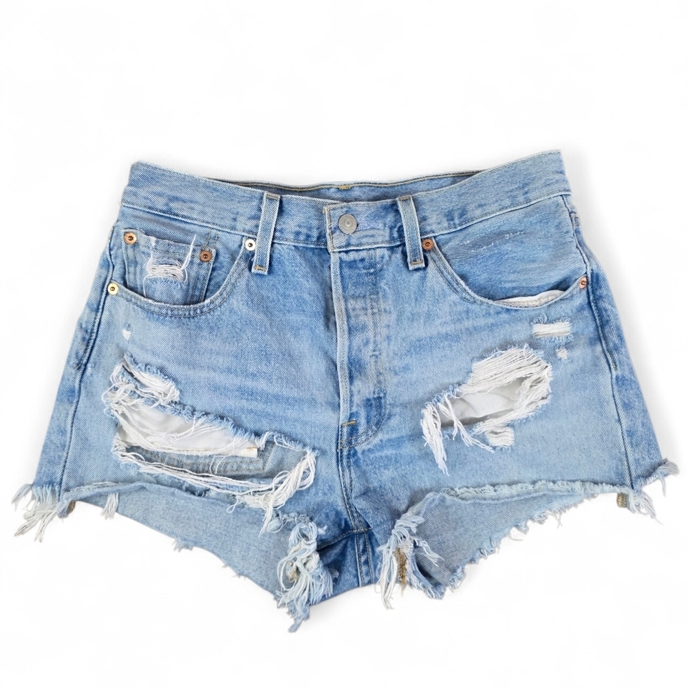 Levi’s 501 Premium Distressed Cutoff Denim Short Shorts Button Fly Women's 28